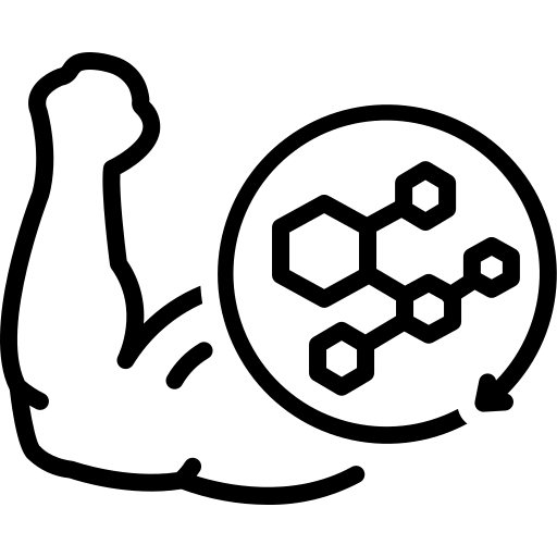 Power Hormones: testosterone molecule and flexed arm